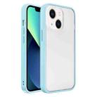 For iPhone 14 Frosted Skin Feel PC Contrast Color Button Phone Case (Light Blue) - 1