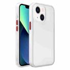 For iPhone 14 Frosted Skin Feel PC Contrast Color Button Phone Case (White) - 1