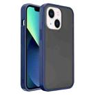 For iPhone 14 Plus Frosted Skin Feel PC Contrast Color Button Phone Case (Black+Dark Blue) - 1