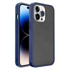 For iPhone 14 Pro Frosted Skin Feel PC Contrast Color Button Phone Case(Black+Dark Blue) - 1