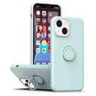 For iPhone 14 Ring Kickstand Silicone Phone Case (Light Cyan) - 1