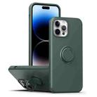 For iPhone 14 Pro Ring Kickstand Silicone Phone Case(Army Green) - 1