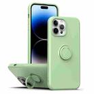 For iPhone 14 Pro Max Ring Kickstand Silicone Phone Case (Mint Green) - 1
