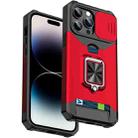 For iPhone 14 Pro Sliding Camshield Card Slot Ring Kickstand Phone Case(Red) - 1