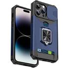 For iPhone 14 Pro Sliding Camshield Card Slot Ring Kickstand Phone Case(Blue) - 1