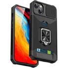 For iPhone 14 Plus Sliding Camshield Card Slot Ring Kickstand Phone Case (Black) - 1