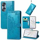 For Honor 70 Mandala Flower Embossed Horizontal Flip Leather Phone Case(Blue) - 1