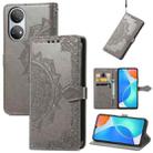 For Honor Play 30 Plus / X7 Mandala Flower Embossed Horizontal Flip Leather Phone Case(Gray) - 1