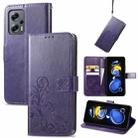 For Xiaomi Redmi Note 11T 5G Four-leaf Clasp Embossed Buckle Flip Leather Phone Case(Purple) - 1