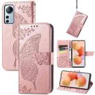 For Xiaomi 12 Lite Butterfly Love Flower Embossed Horizontal Flip Leather Phone Case(Rose Gold) - 1