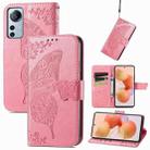 For Xiaomi 12 Lite Butterfly Love Flower Embossed Horizontal Flip Leather Phone Case(Pink) - 1