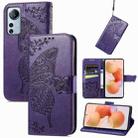 For Xiaomi 12 Lite Butterfly Love Flower Embossed Horizontal Flip Leather Phone Case(Dark Purple) - 1