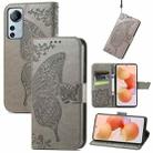 For Xiaomi 12 Lite Butterfly Love Flower Embossed Horizontal Flip Leather Phone Case(Gray) - 1