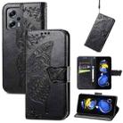 For Xiaomi Redmi Note 11T Butterfly Love Flower Embossed Horizontal Flip Leather Phone Case(Black) - 1