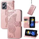 For Xiaomi Redmi Note 11T Butterfly Love Flower Embossed Horizontal Flip Leather Phone Case(Rose Gold) - 1