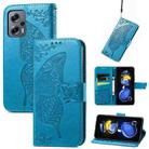 For Xiaomi Redmi Note 11T Butterfly Love Flower Embossed Horizontal Flip Leather Phone Case(Blue) - 1