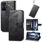 For Xiaomi Redmi K50 Gaming Butterfly Love Flower Embossed Horizontal Flip Leather Phone Case(Black) - 1