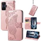 For Xiaomi Redmi K50 Gaming Butterfly Love Flower Embossed Horizontal Flip Leather Phone Case(Rose Gold) - 1