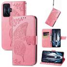 For Xiaomi Redmi K50 Gaming Butterfly Love Flower Embossed Horizontal Flip Leather Phone Case(Pink) - 1