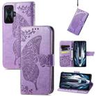 For Xiaomi Redmi K50 Gaming Butterfly Love Flower Embossed Horizontal Flip Leather Phone Case(Light Purple) - 1