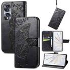 For Honor 70 Butterfly Love Flower Embossed Horizontal Flip Leather Phone Case(Black) - 1