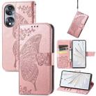 For Honor 70 Butterfly Love Flower Embossed Horizontal Flip Leather Phone Case(Rose Gold) - 1