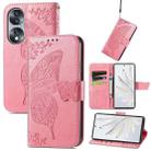 For Honor 70 Butterfly Love Flower Embossed Horizontal Flip Leather Phone Case(Pink) - 1