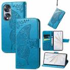 For Honor 70 Butterfly Love Flower Embossed Horizontal Flip Leather Phone Case(Blue) - 1