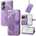 For Honor 70 Butterfly Love Flower Embossed Horizontal Flip Leather Phone Case(Light Purple) - 1