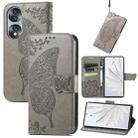 For Honor 70 Butterfly Love Flower Embossed Horizontal Flip Leather Phone Case(Gray) - 1