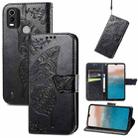 For Nokia C21 Plus Butterfly Love Flower Embossed Horizontal Flip Leather Phone Case(Black) - 1