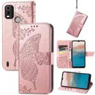 For Nokia C21 Plus Butterfly Love Flower Embossed Horizontal Flip Leather Phone Case(Rose Gold) - 1