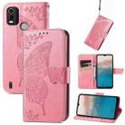 For Nokia C21 Plus Butterfly Love Flower Embossed Horizontal Flip Leather Phone Case(Pink) - 1