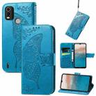For Nokia C21 Plus Butterfly Love Flower Embossed Horizontal Flip Leather Phone Case(Blue) - 1