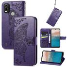 For Nokia C21 Plus Butterfly Love Flower Embossed Horizontal Flip Leather Phone Case(Dark Purple) - 1