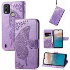 For Nokia C21 Plus Butterfly Love Flower Embossed Horizontal Flip Leather Phone Case(Light Purple) - 1