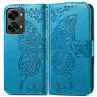 For OnePlus Nord 2T Butterfly Love Flower Embossed Horizontal Flip Leather Phone Case(Blue) - 2