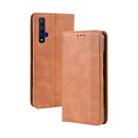 Magnetic Buckle Retro Crazy Horse Texture Horizontal Flip Leather Case for HUAWEI Honor 20 , with Holder & Card Slots & Photo Frame(Brown) - 1