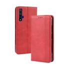 Magnetic Buckle Retro Crazy Horse Texture Horizontal Flip Leather Case for HUAWEI Honor 20 , with Holder & Card Slots & Photo Frame(Red) - 1