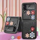 For Samsung Galaxy Z Flip4 3D Flower PC Leather Folding Leather Phone Case(Black) - 1