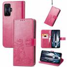 For Xiaomi Redmi K50 Gaming Four-leaf Clasp Embossed Buckle Leather Phone Case(Rose Red) - 1