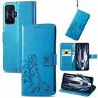 For Xiaomi Redmi K50 Gaming Four-leaf Clasp Embossed Buckle Leather Phone Case(Blue) - 1