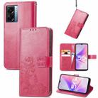 For OPPO A57 5G Four-leaf Clasp Embossed Buckle Leather Phone Case(Rose Red) - 1