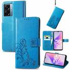 For OPPO A57 5G Four-leaf Clasp Embossed Buckle Leather Phone Case(Blue) - 1