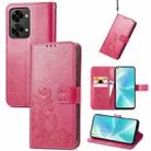 For OnePlus Nord 2T Four-leaf Clasp Embossed Buckle Leather Phone Case(Rose Red) - 1