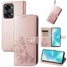 For OnePlus Nord 2T Four-leaf Clasp Embossed Buckle Leather Phone Case(Rose Gold) - 1