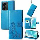 For OnePlus Nord 2T Four-leaf Clasp Embossed Buckle Leather Phone Case(Blue) - 1