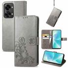 For OnePlus Nord 2T Four-leaf Clasp Embossed Buckle Leather Phone Case(Gray) - 1