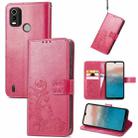 For Nokia C21 Plus Four-leaf Clasp Embossed Buckle Leather Phone Case(Rose Red) - 1