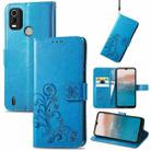For Nokia C21 Plus Four-leaf Clasp Embossed Buckle Leather Phone Case(Blue) - 1